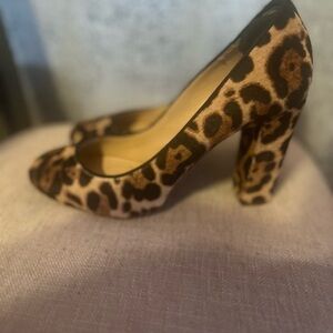 J. Crew Leopard-Print Block Heel Pumps in Tan and Brown